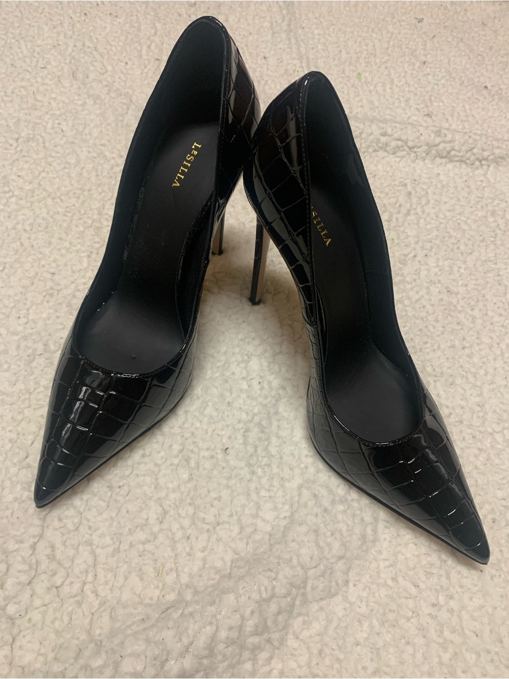 Le Silla Black Croc Patent Stiletto Pumps Made in Italy Size 38